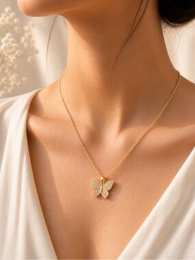 5/25 ✨✨ Gold Butterfly Pendant Necklace with Pavé Crystals - Women